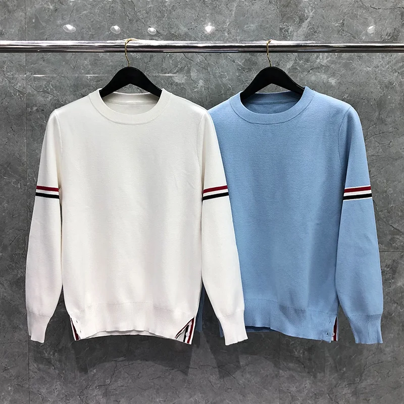 Sweater THOM Autunm Winter Men's Luxury Brand Clothing Cotton Armband Stripe Crewneck Pullover Male TB Sweaters