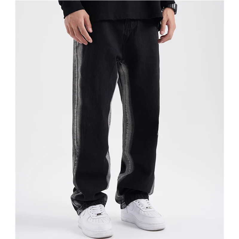 Streetwear Men New Pattern Vintage Recreational Black Thickening Jeans Loose Broad Straight Cylinder Leg Trousers Autumn Female