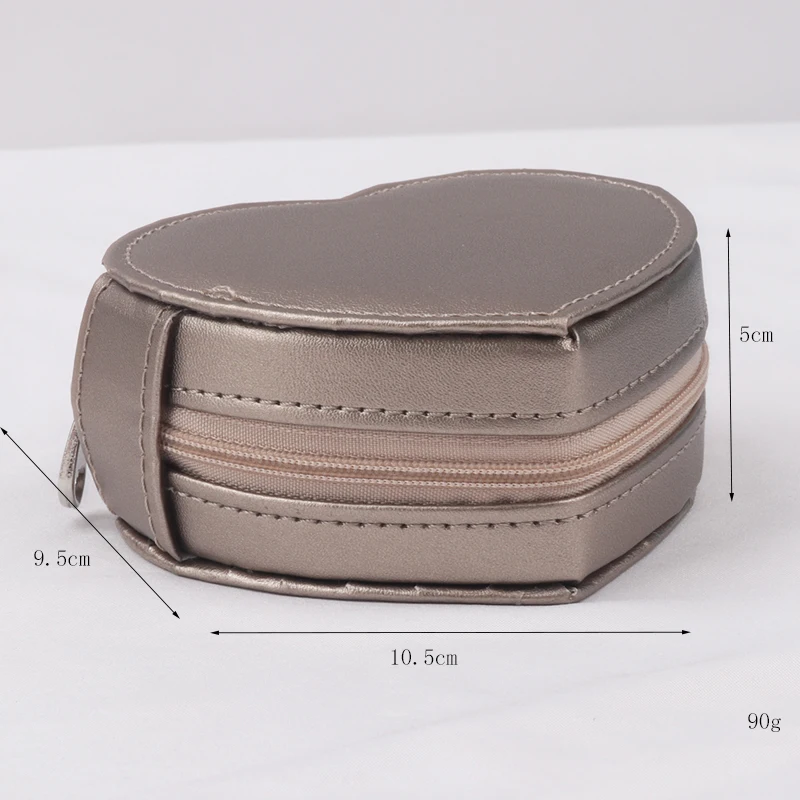 Retro Portable Jewelry Case Heart Desige Leather Travel Jewelry Box Earrings Necklace Ring Box Organizer Display
