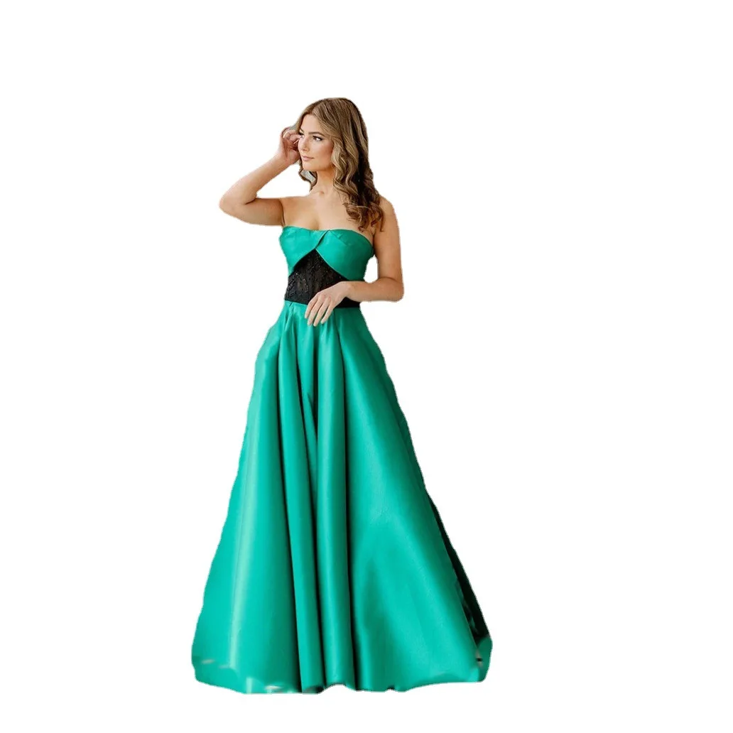 Women Fashion Party Dress Soft Satin Sexy Strapless Sleeveless Backless Long Dress Elegant Evening Formal Dresses