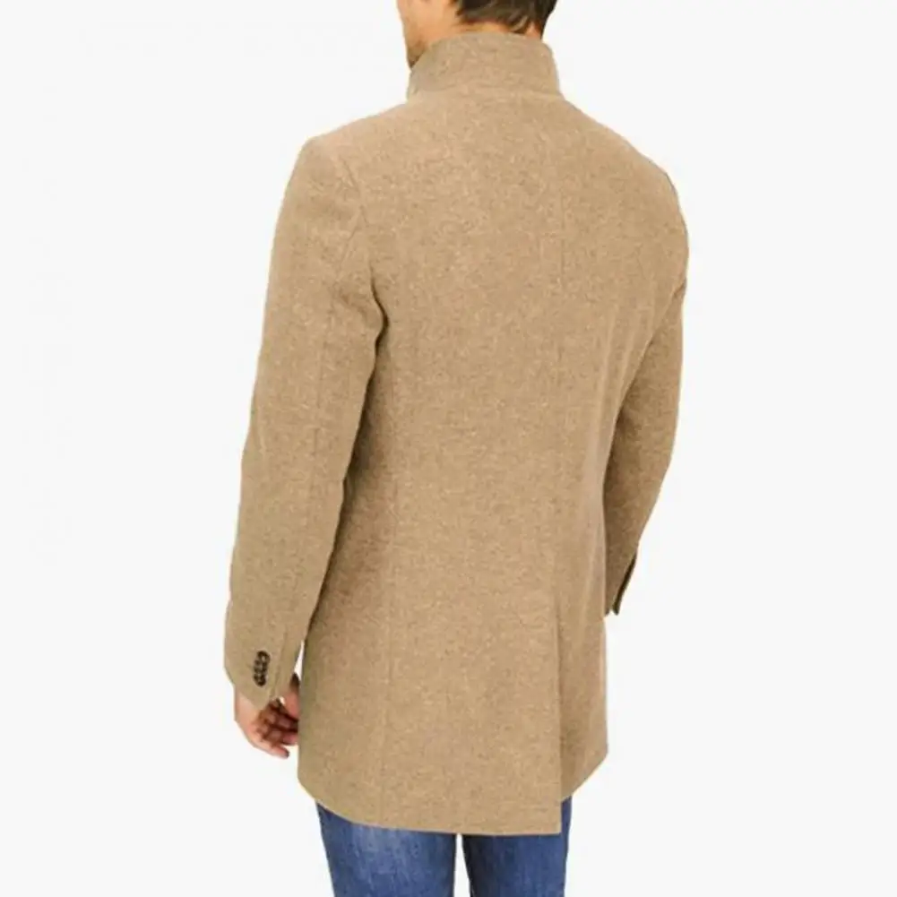 

Женское длинное шерстяное пальто, ветровка средней длины, верхняя одежда для мужчин с воротником-стойкой, однобортное стильное шерстяное пальто с карманами, длинное