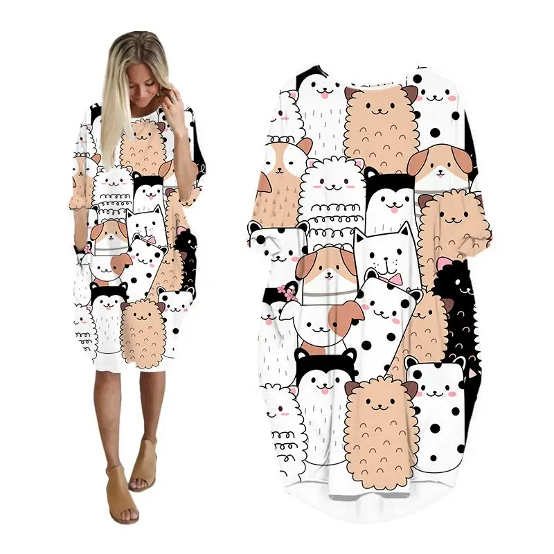 

Миди-платье женское с длинным рукавом, модная Рождественская уличная одежда в стиле аниме, одежда большого размера, Платье оверсайз