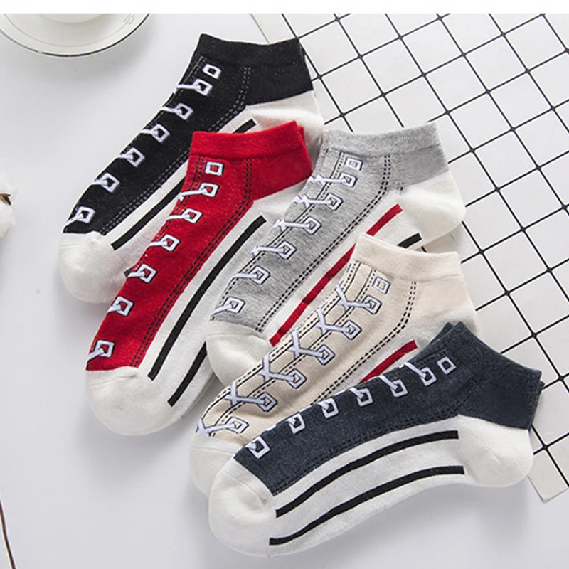 6pairs Funny Canvas Shoes Patterned Socks Summer Cotton Casual Boat Socks College Vintage Couples Short Ankle Socks Man &women