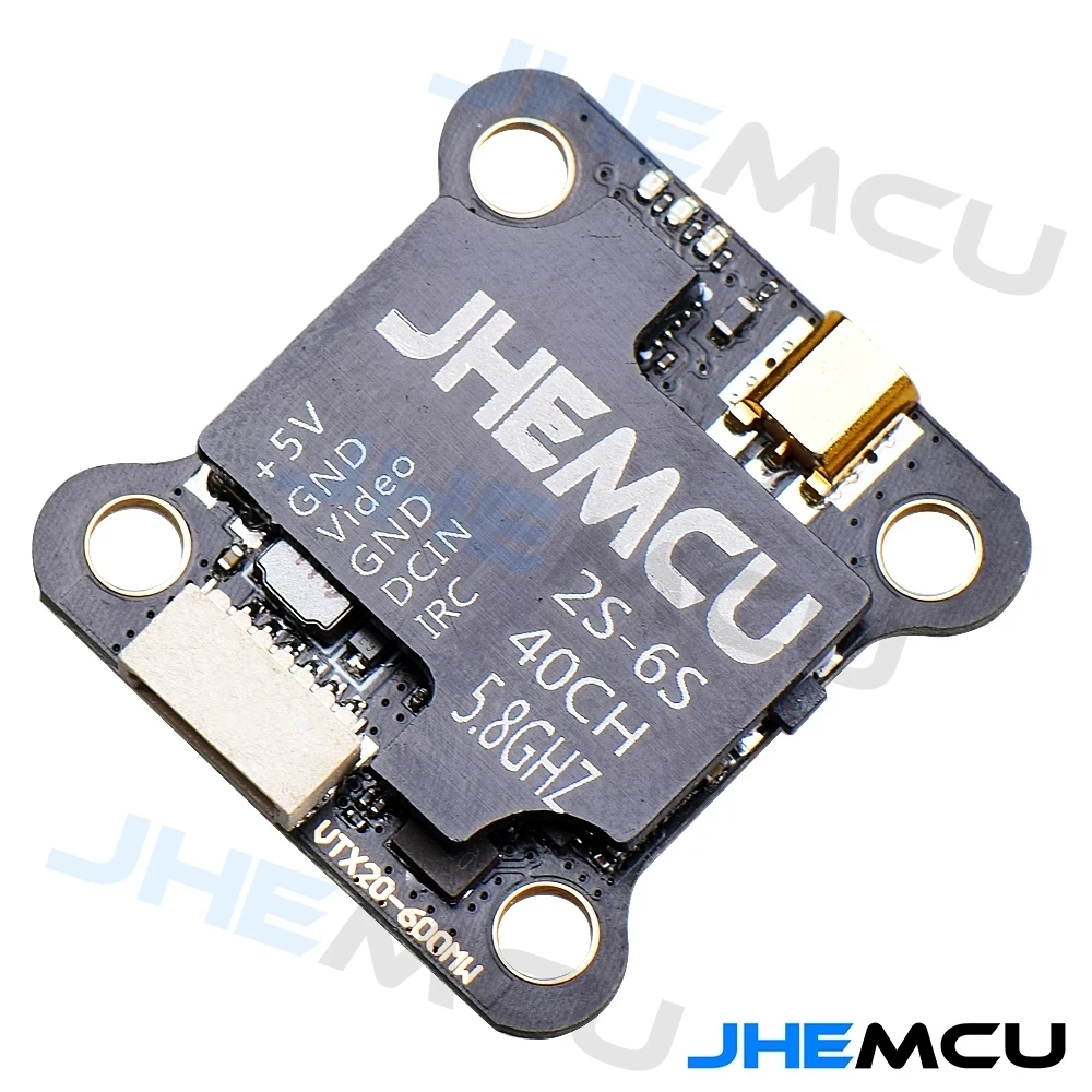 JHEMCU VTX20-600 5.8G 40CH PitMode 25mW 100mW 200mW 400mW 600mW Регулируемый передатчик видео сигнала 7-26V для гонок RC FPV и фристайла на дронах 20х20 мм.