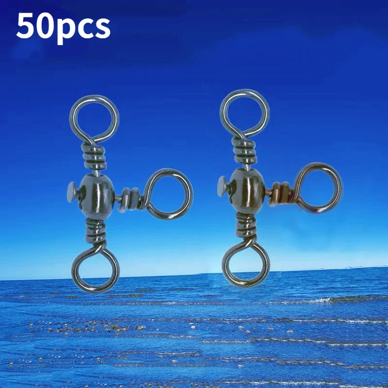 

50Pcs 3 Way Fishing Swivel Barrel Cross Line Fishing Swivel with Solid Ring Brass Fishing Hook Line Connector Fishing Accessorie