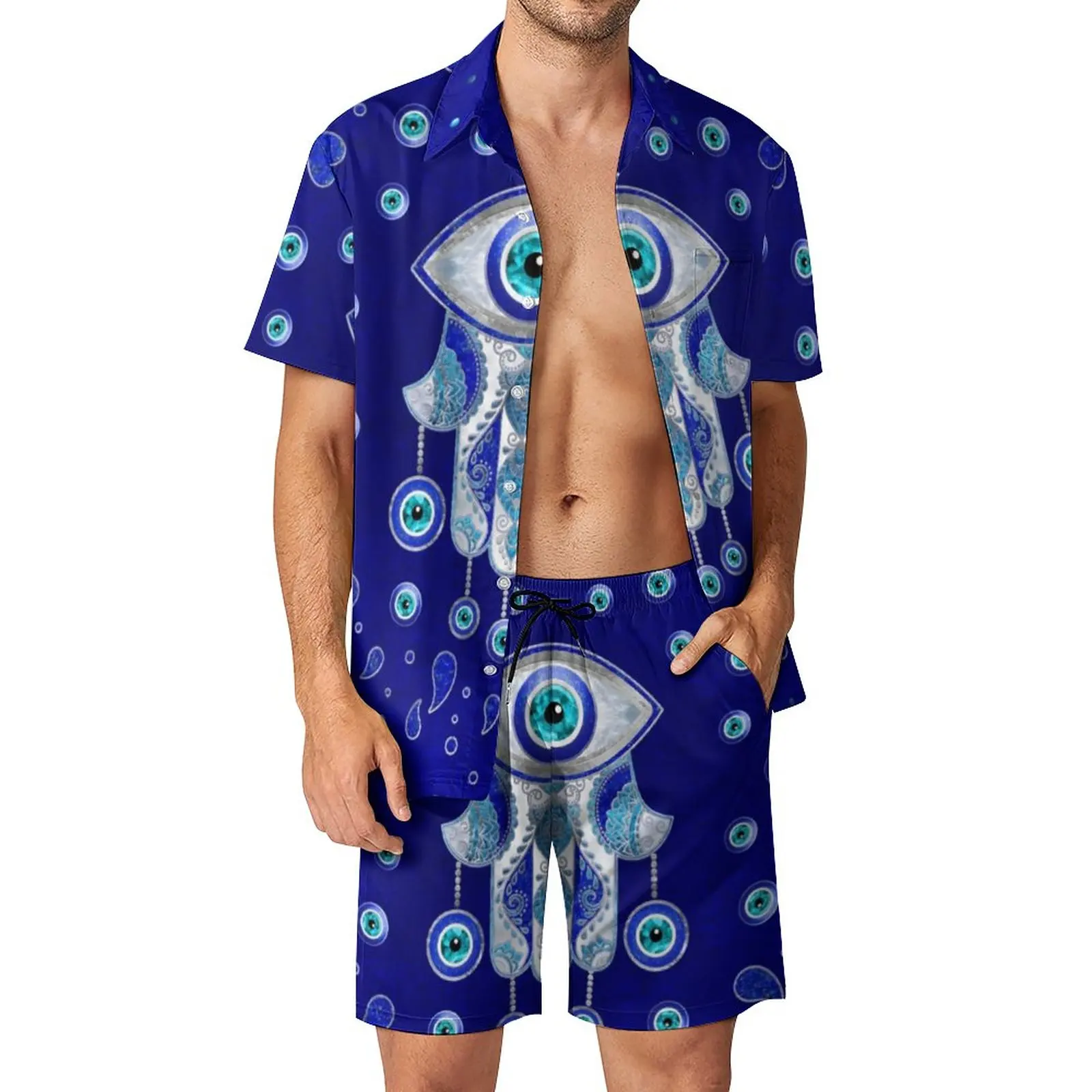

Hamsa Hand Men Sets Evil Eye Amulet Casual Shorts Outdoor Shirt Set Summer Aesthetic Suit Short-Sleeve Oversize