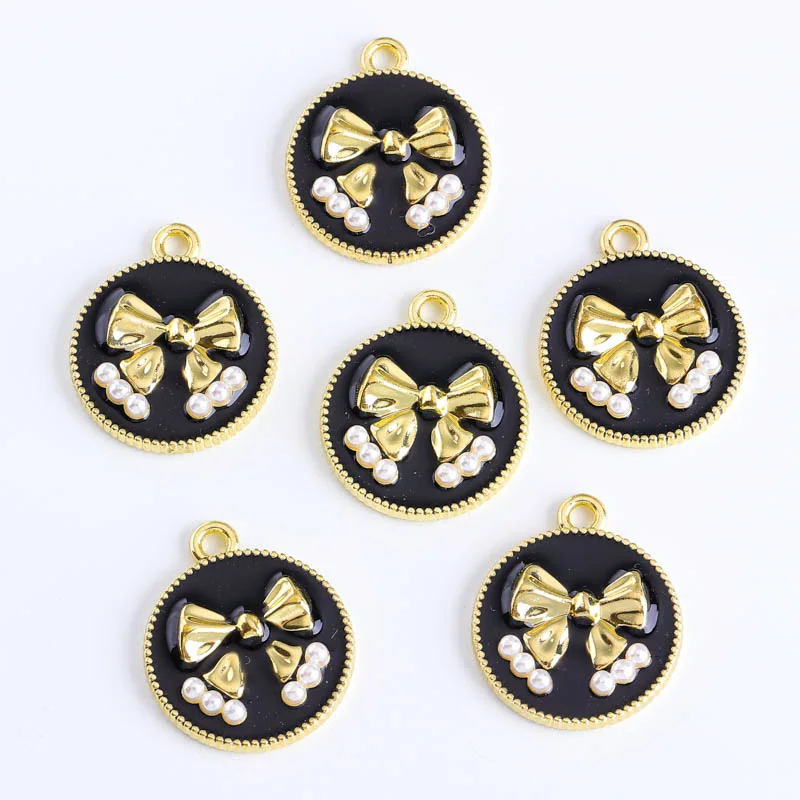 10 шт. 18*21 мм Красочные эмалевые подвески из сплава с жемчугом и бантом женские
