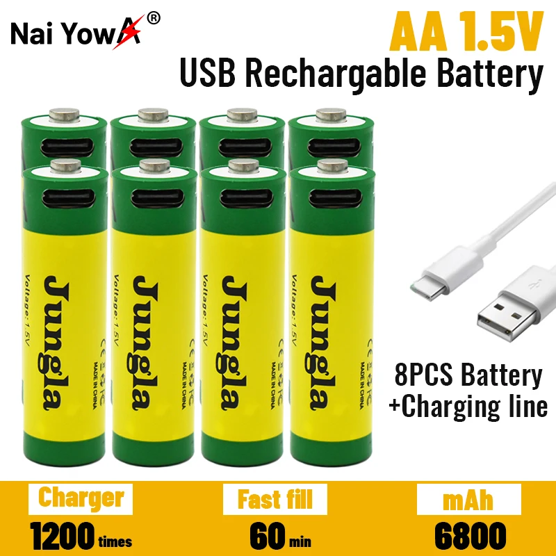 

2022 Fast charging 1.5V AA lithium ion battery with 6800mah capacity and USB rechargeable lithium USB battery for toy keyboard