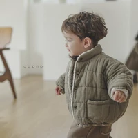 2022 winter infant coat plush thickened cotton jacket simple high collar bread suit for male baby