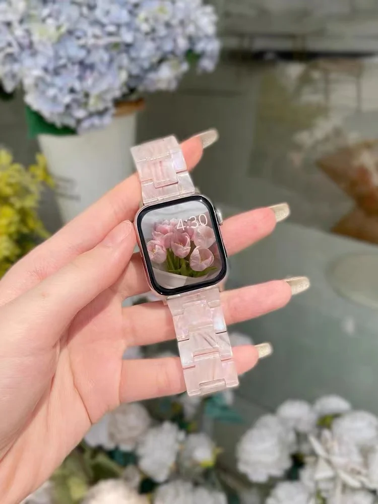 Resin Strap for Apple Watch Band 44mm 40mm 45mm 41mm 42mm 38mm Ultra 49mm Woman Wristband for iWatch Series 7 6 5 4 3 2 SE 8 45