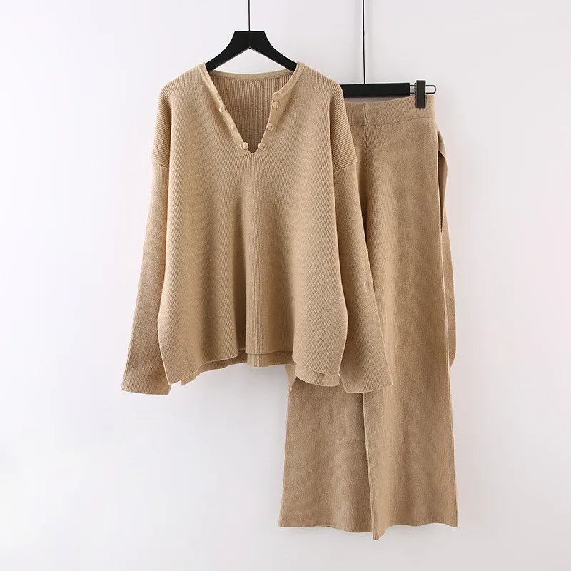 

SuperAen Women's 2022 New Autumn Winter Fashion V Neck Pullover Wide-leg Pants Women Two-piece Sets