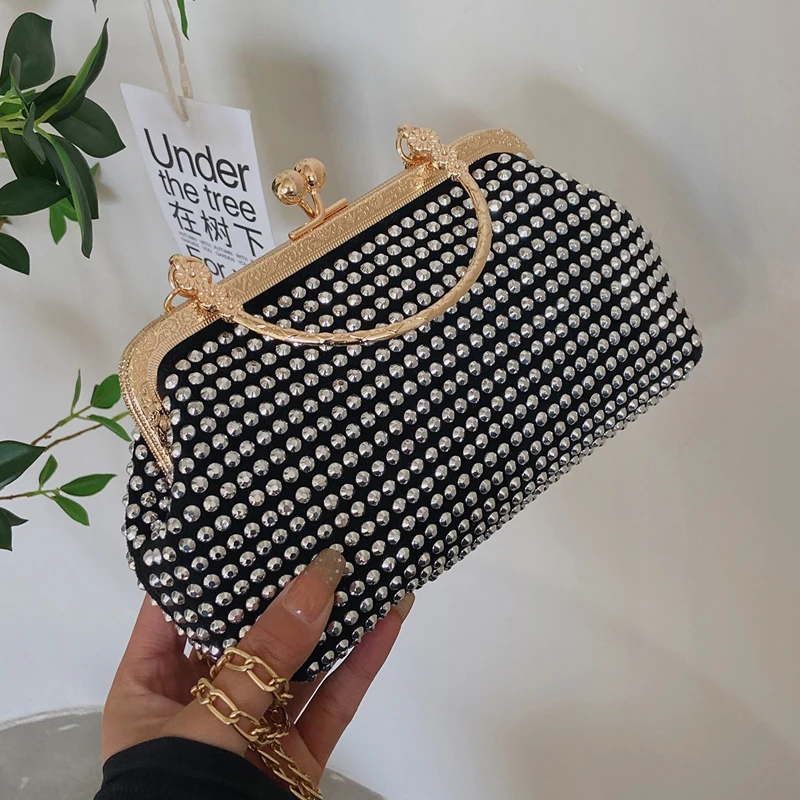 

Shiny Diamonds Shoulder Bag 2022 Luxury Handbag And Purse Lady Evening Clutch Fashion Metal Frame Clip Bag Woman Corssbody Bags