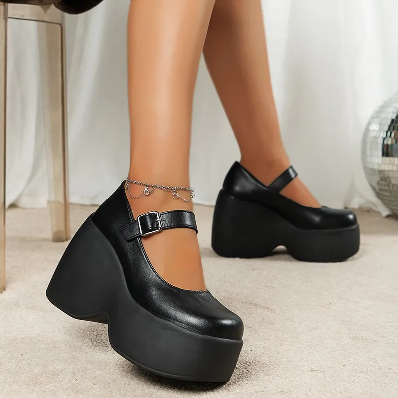 

New Brand Design Ladies Platform Mary Janes Pumps Fashion Buckle Goth Wedges High Heels Women's Pumps Party Woman Shoes