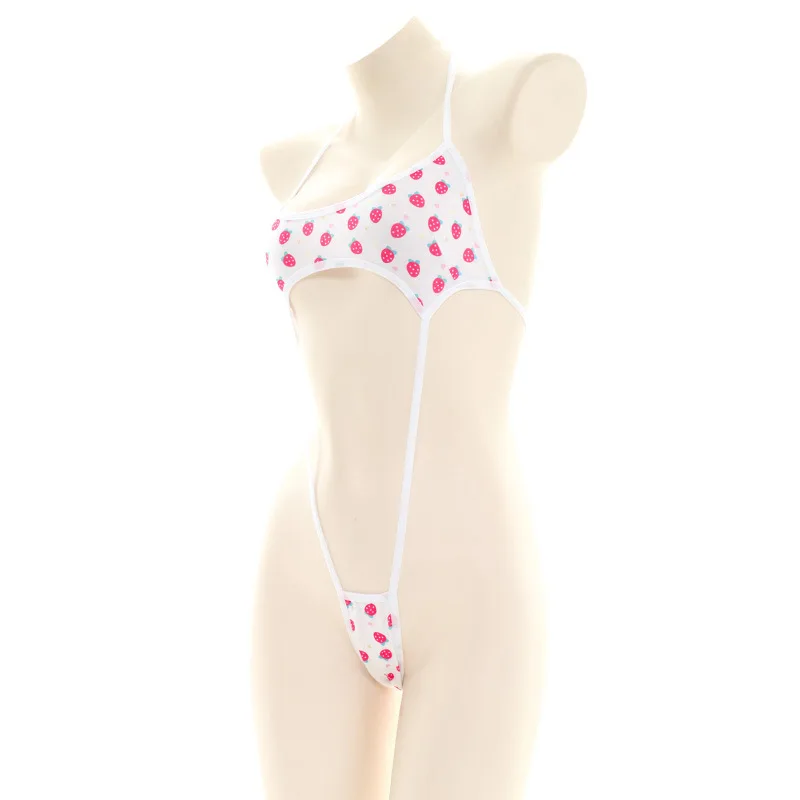 Японские Женские сексуальные цельные бикини с клубничным принтом женское нижнее