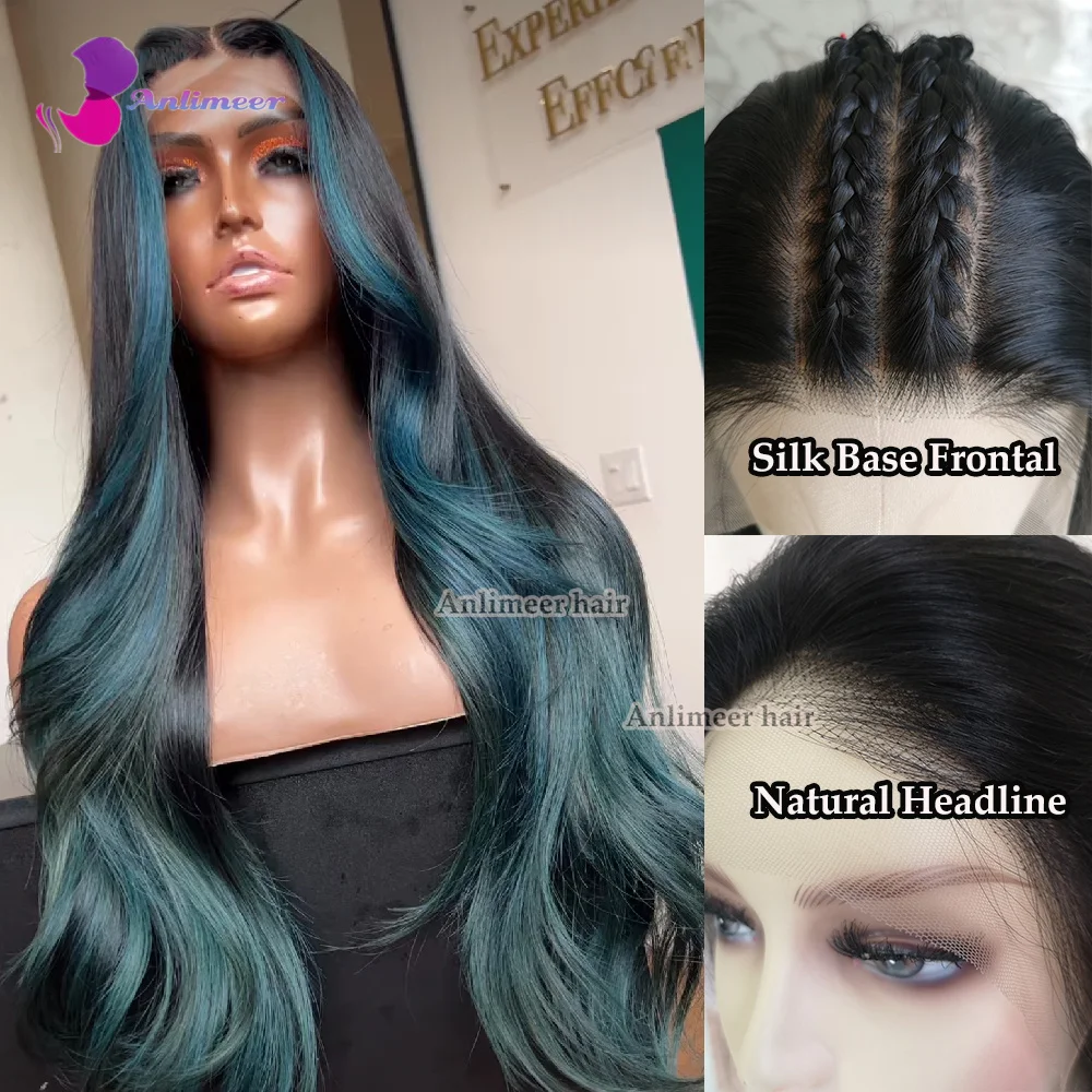 

Выделенные парики темно-зеленые, волнистые, фронтальные парики, парик на шелковой основе, парики на сетке спереди, парики для женщин, длинные парики Huaman