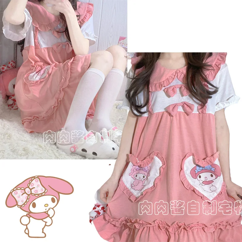 

My Melody Kirby Nightdress Crayon Shin-Chan Female Summer Thin Cartoon Cotton Short-Sleeved Pajamas Students Loose Home Clothes