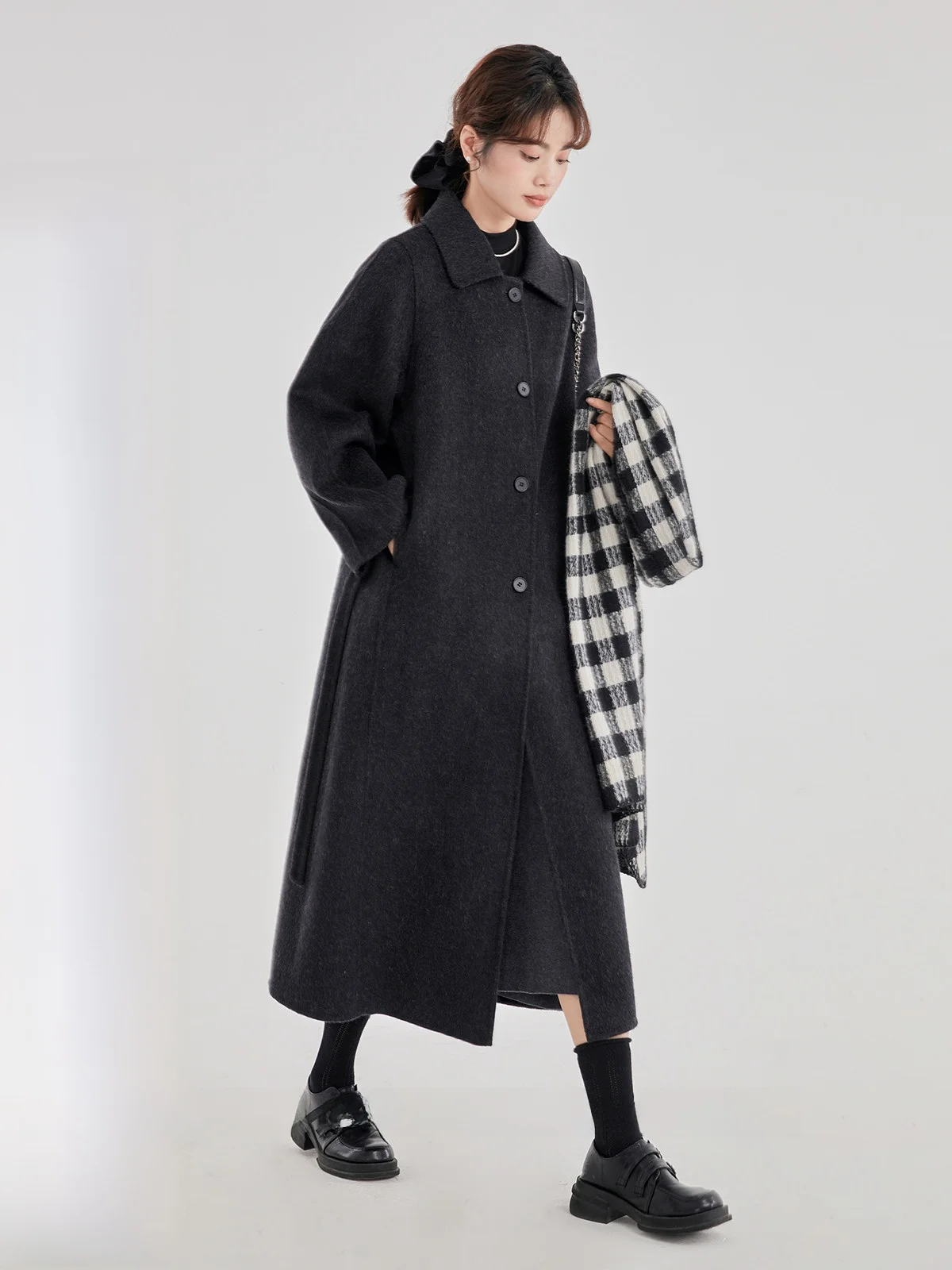 Черная шерстяная куртка &quotXijing&quot женская новинка зимы 2024 высококачественное