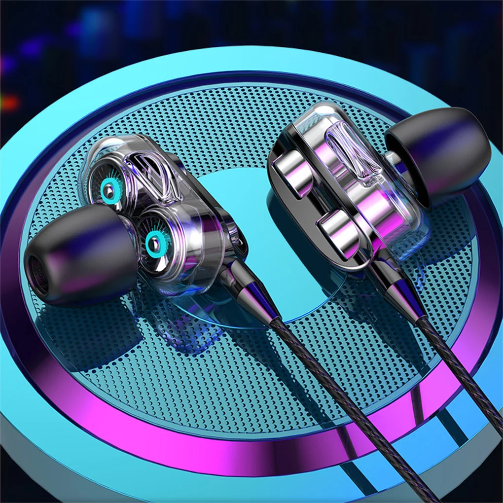 

3.5mm Wired Earphone with Mic Portable Volume Adjustable In-ear Headphone Earpiece Sports Earbuds Dual Coil Dynamic Red