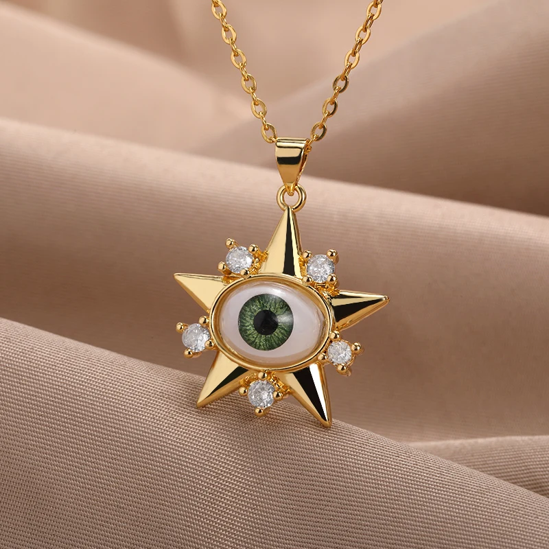 

Evil Eye Necklaces For Women Vintage Jewelry Stainless Steel Clavicle Chain Amulet Necklace Best Friend Gifts
