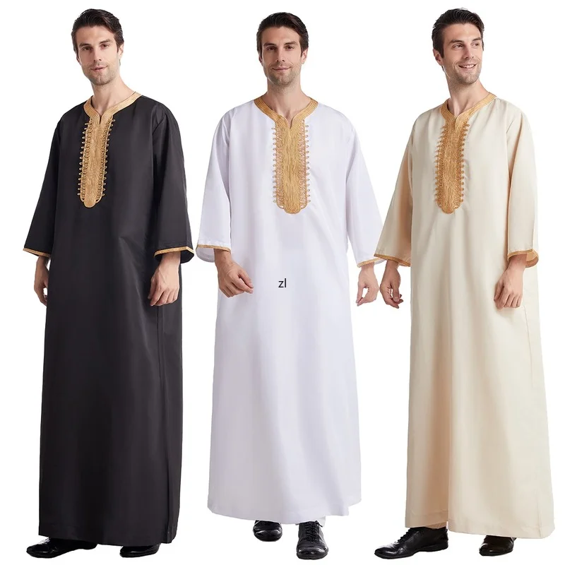 Muslim Abaya for Men Jubba Thobe Middle East Long Robes Kaftan Arab Dubai Adult Shoot sleeve Islamic Clothing