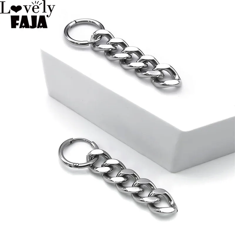 

Fashion Punk Cuban Link Chain Dangle Earring for Women Men Stainess Steel Silver Color Rock Hoop Earrings Jewelry Gifts EXXXXS03