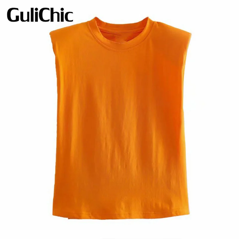 

4,1 г., GuliChic, Женская однотонная Свободная Повседневная футболка без рукавов с круглым вырезом и наплечниками