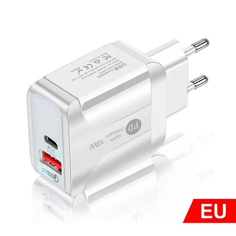 

PD12W Charger 5V2A Mobile Phone Charger EU US UK Charging Head Type-c Adapter PD+USB Charging Head New Travel Charger