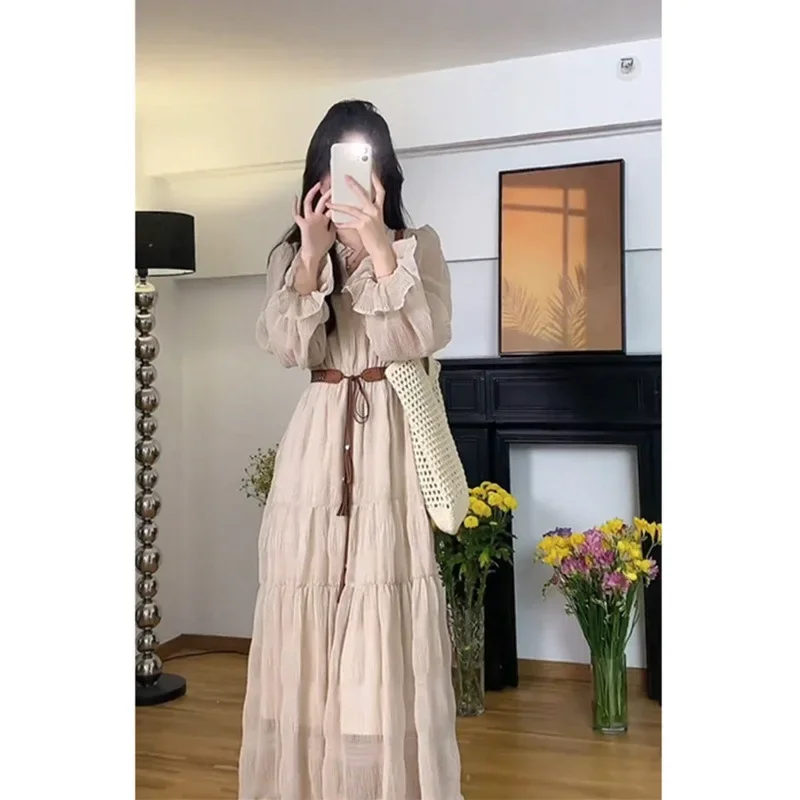 Spring Season French Style Soft Slimming Dress For Women 2024 New Elegant Tea Time Waist-Fitted