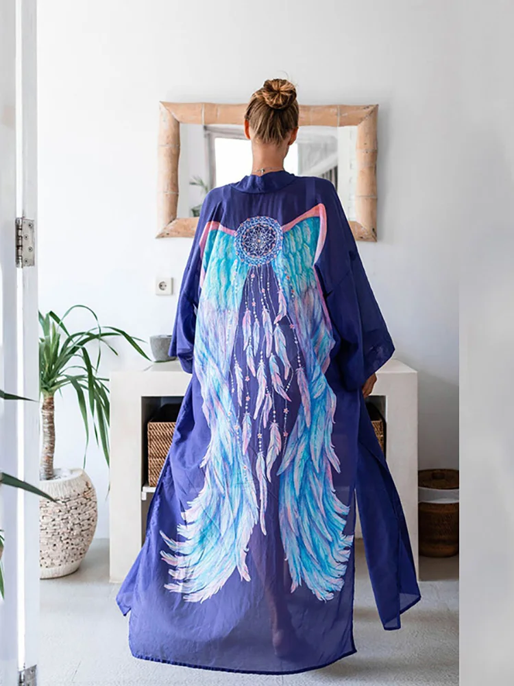 Женская шифоновая Пляжная накидка в богемном стиле с большими рукавами | одежда