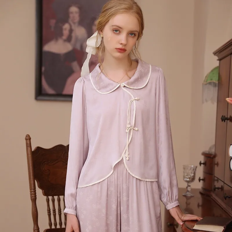 

Spring And Autumn New Style Sweet Princess Ladies Long-Sleeved Suit Simplicity Loose Home Service Pijamas Women