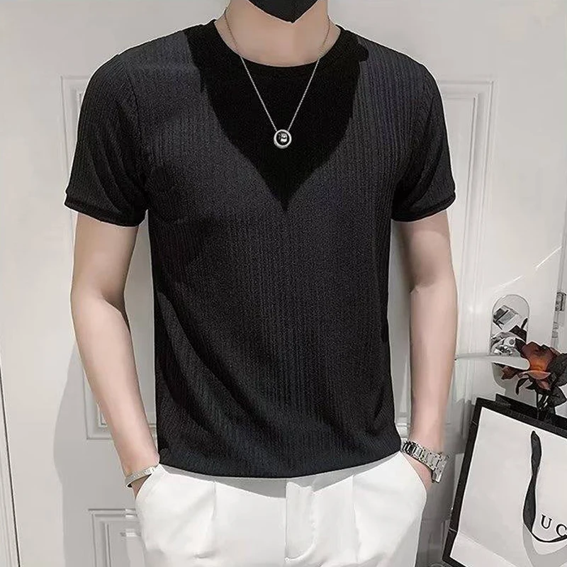 

Футболка мужская с коротким рукавом, однотонная приталенная, брендовая модная одежда, уличная одежда, большие размеры, A41, лето 2023