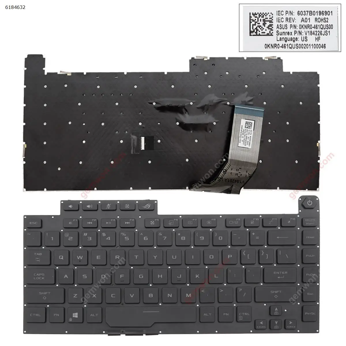 US QWERTY Keyboard for ASUS ROG Strix Scar III G15 G512 L3 PLUS G512LI/LV/LW G531G G531 S5D G531GD/GT/GU Black With Backlit