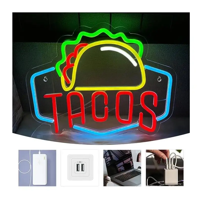 Фото Неоновые лампы в форме тако для декора стен мексиканских ресторанов, с питанием от USB, для кухни, вывески для ресторанов быстрого питания №5