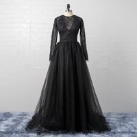 black evening dresses metrical handmade flower open back v neck applique prom gowns party wear robe de soir%c3%a9e for female 2022