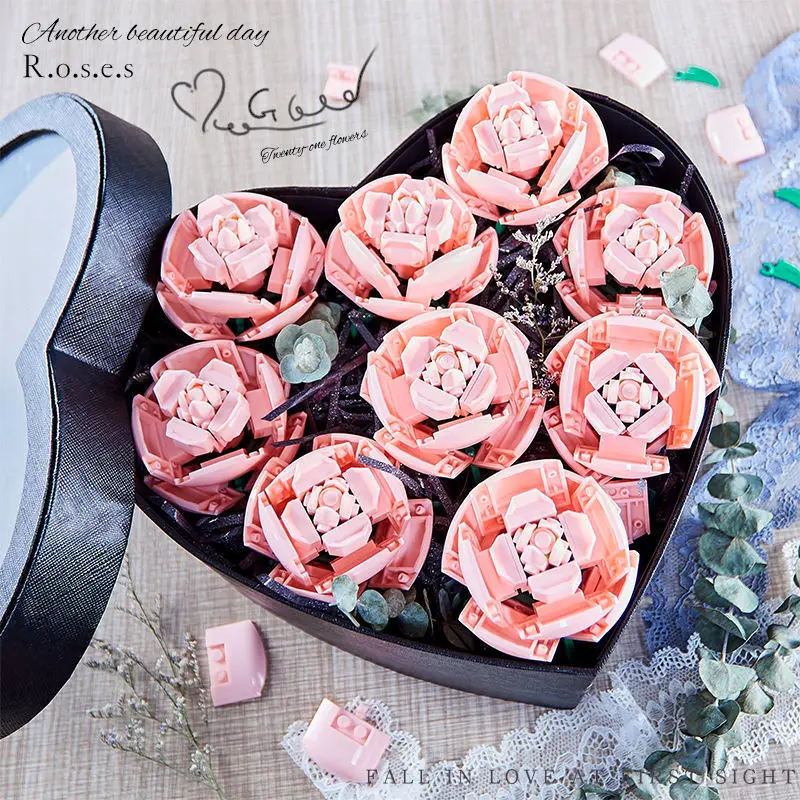 Конструктор розовая роза MOC игрушки на День святого Валентина набор кирпичей