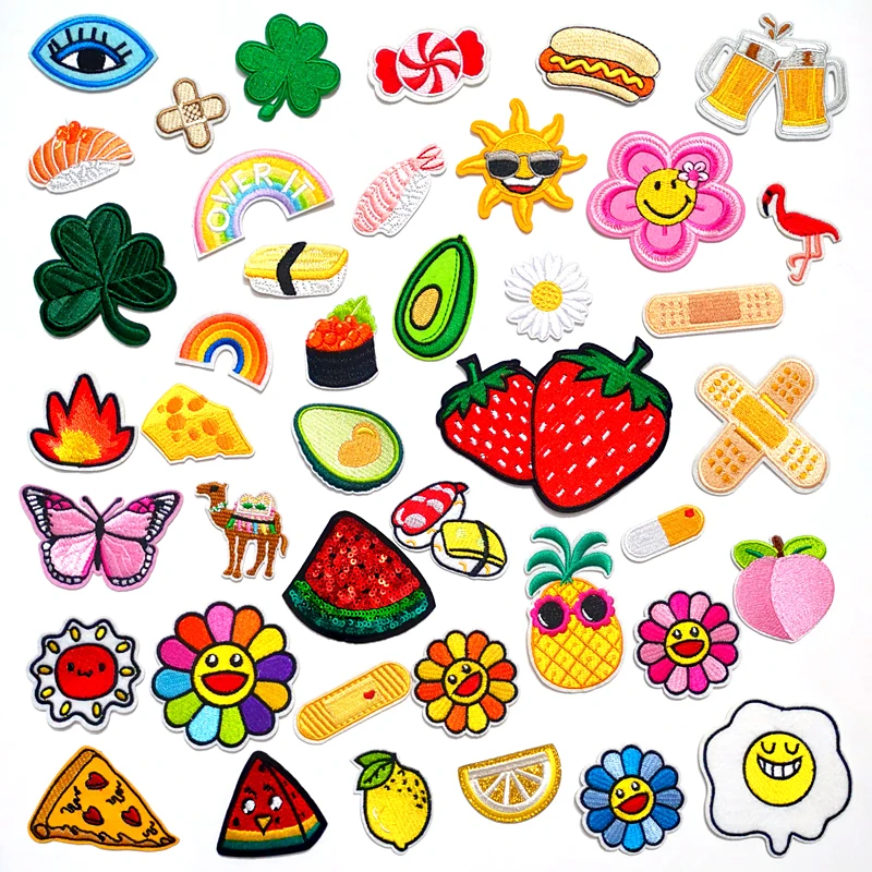 

Pizza Egg Sushi Fruit DIY Patches Embroidery For T-Shirt Iron On Appliques Clothes Jeans Stickers Badges Parche Pineapple Sun