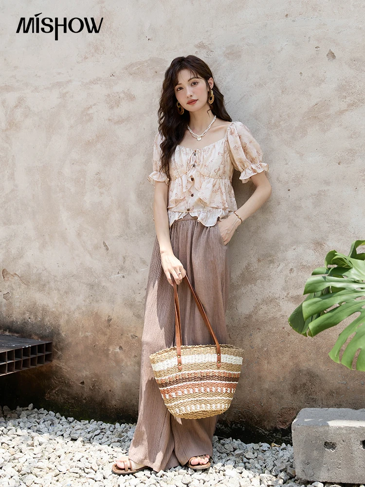 MISHOW женская рубашка с квадратным вырезом и французским цветочным принтом лето 2024