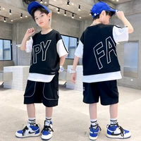 2022 fashion boys sport suits casual children summer letter print tshirtshorts 2pcs clothing set teen outfit 4 6 8 10 12 14year