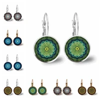 ethnic style kaleidoscope mandala pattern 16mm hanging french earrings glass cabochon fashion bracelet girl gift jewelry