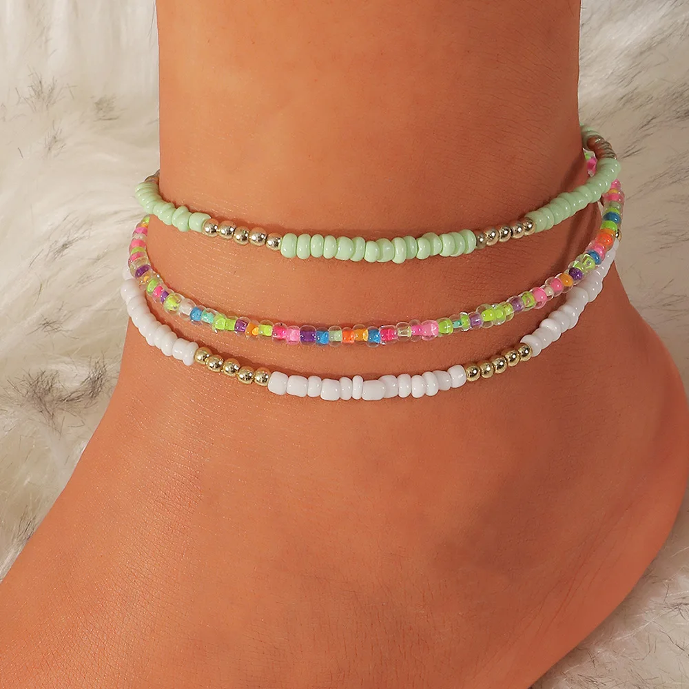 

Bohemia Ethnic Style Colorful Beaded Multilayer Chain Anklets Fashion Simple Elasticity Rope Ankle Anklet For Women Foot Jewelry