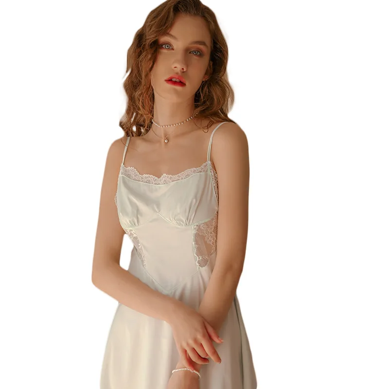 High-quality pajamas women's large size dress private room beautiful back ice silk sling lace temptation nightdress