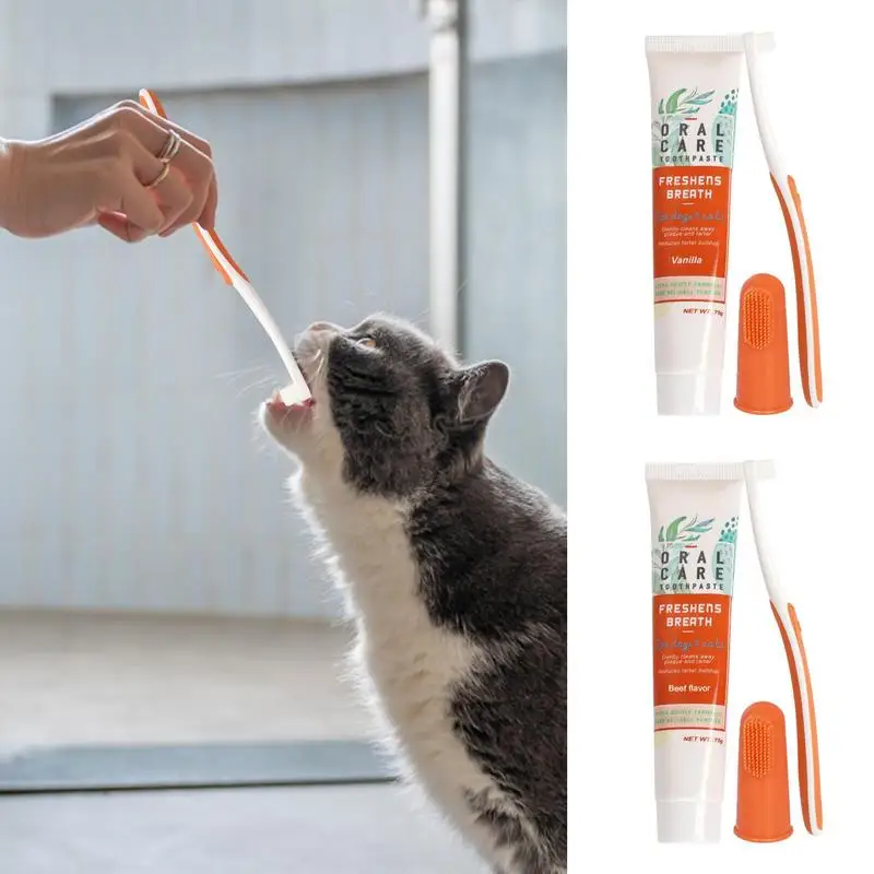 

Pet Toothpaste And Toothbrush Vanilla And Beef Toothpaste For Cats Finger Toothbrush Set Puppy Tooth Brushing And Cleaning Item