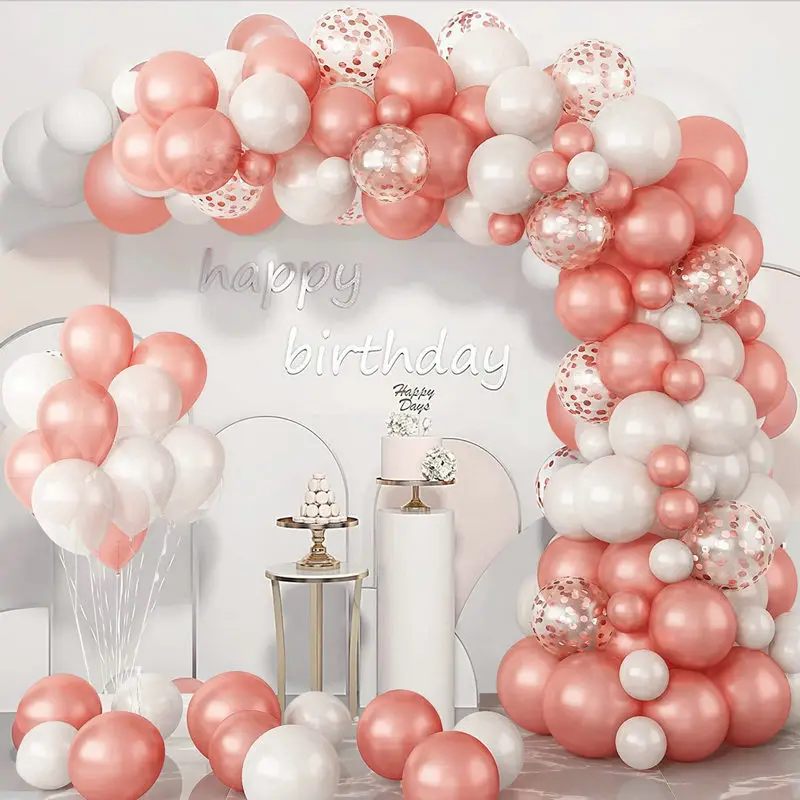 

103pcs Rose Gold Balloon Party Decor Happy 1st 2nd 3rd Birthday Party Boys Girls Kids Favor Wedding Theme Parti Supplies