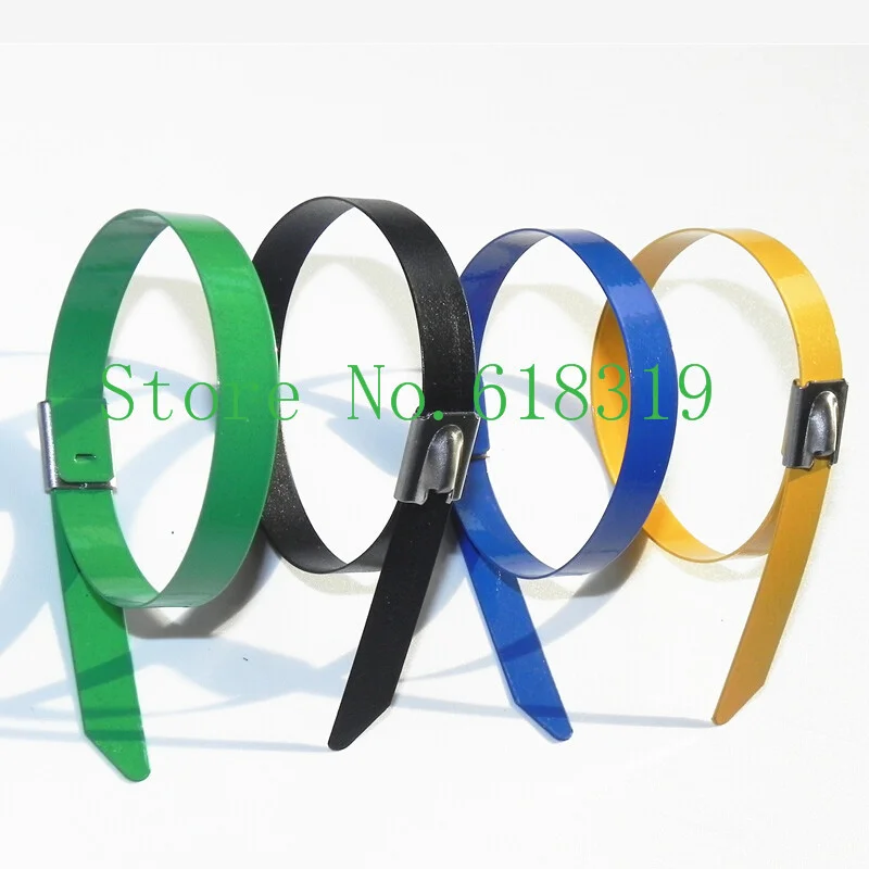 

500 шт./партия, 24 дюйма, 4,6 мм X 600 мм, толщина 2,5 мм, лучшее качество 304, цветные самозакрывающиеся кабельные стяжки из нержавеющей стали