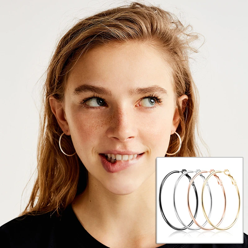 

Bugalaty 5 Pairs Stainless Steel Hoop Earrings for Women Girls Big Circle Earrings Classic Round Loop Earrings Set