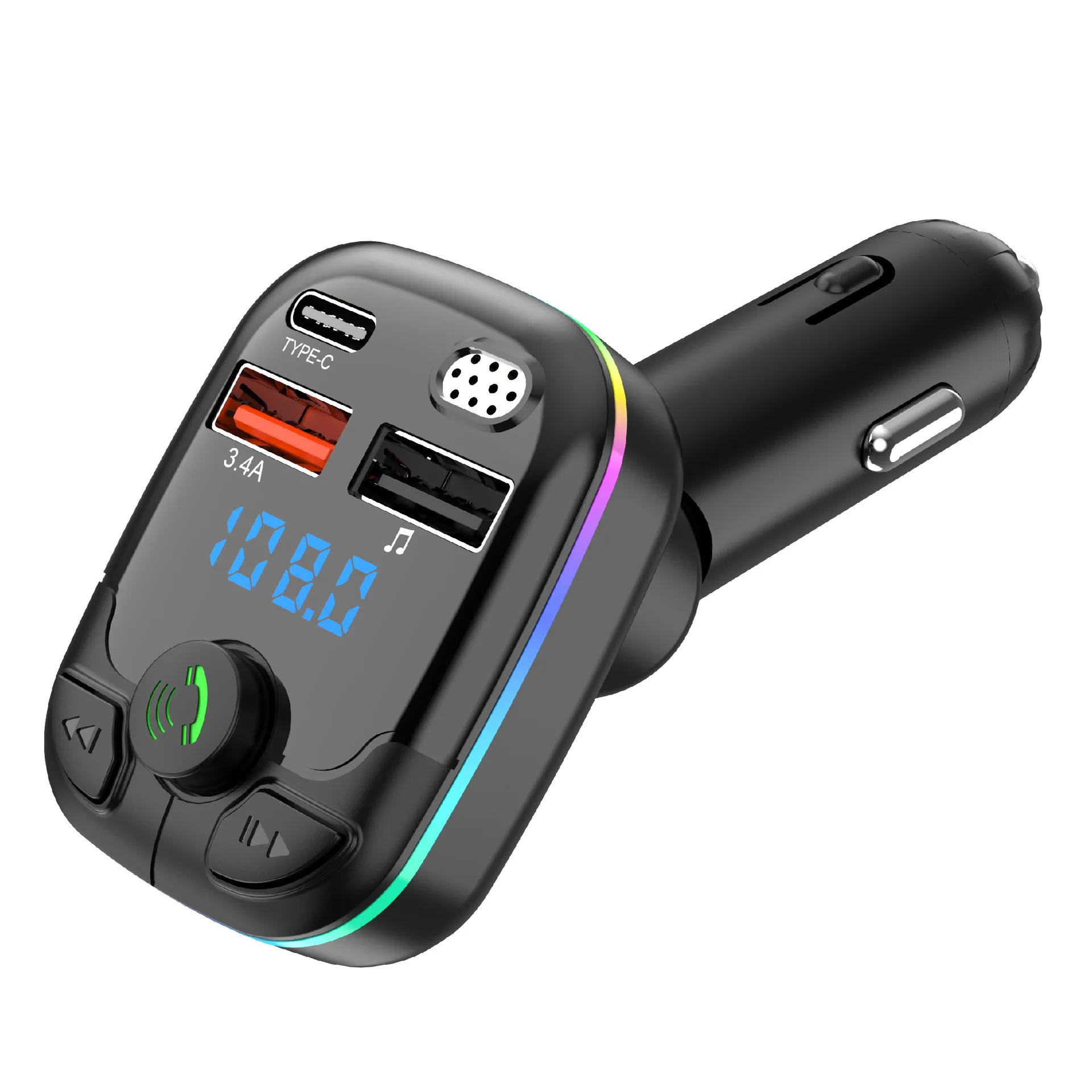 

1 шт. Bluetooth 5,0 автомобильный FM-передатчик PD Type-C MP3 зарядное устройство Type-C беспроводной светильник PD двойной USB окружающий плеер