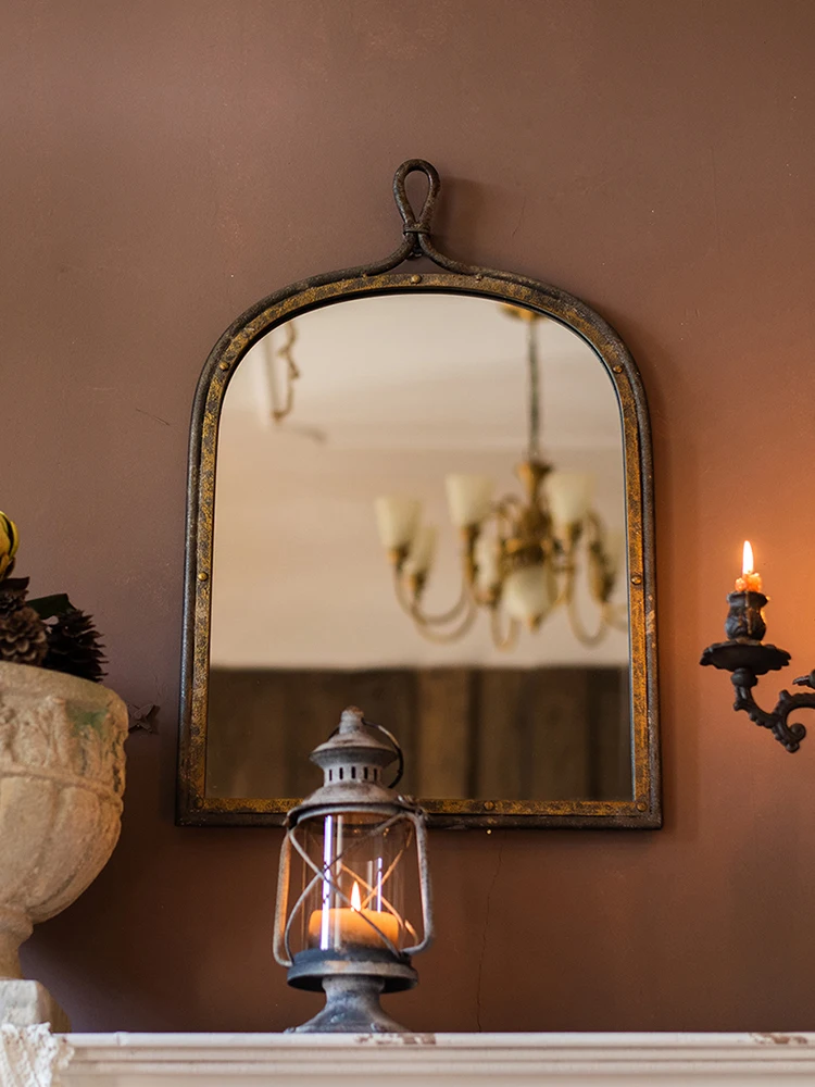 Дуговое зеркало из кованого железа винтажное украшение для макияжа ванной