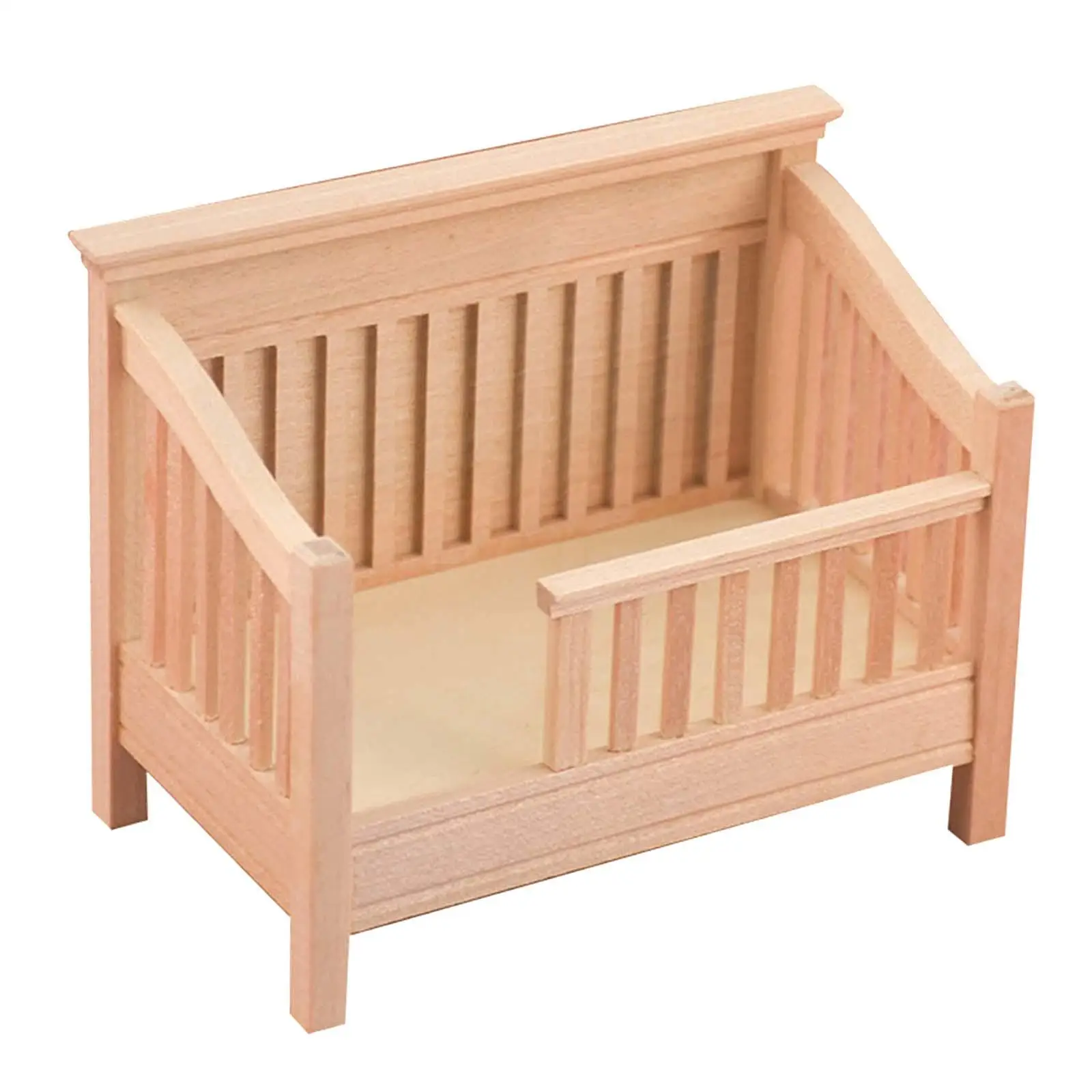 

1/12 Dollhouse Bed Baby Doll Cradle Bed Mini Furniture Unpainted Handmade for Diorama Bedroom Decoration Micro Landscape