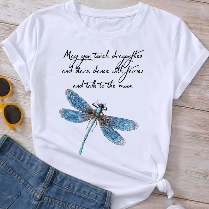 

Dragonfly Letter 90s Ladies Cartoon Clothing Short Sleeve Fashion Clothes Graphic T Shirt Summer Tee Women T-shirt Female Top