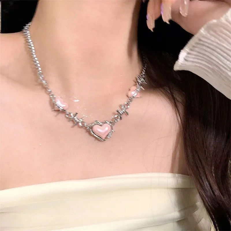 Женское колье с розовыми шипами Y2k ожерелье любовным сердцем корейская мода 2023